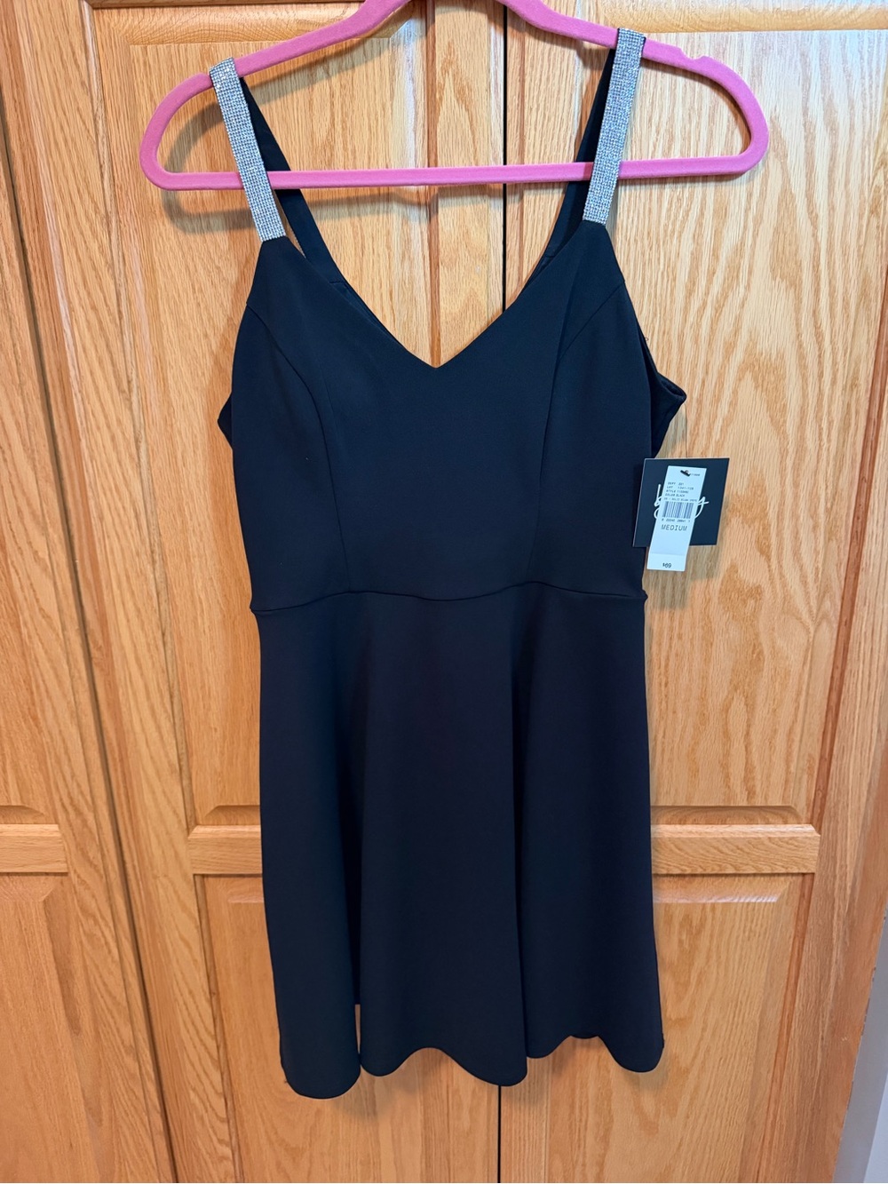 by & by Black Mini Dress with Rhinestone Straps - HOCO is coming!! Size Medium